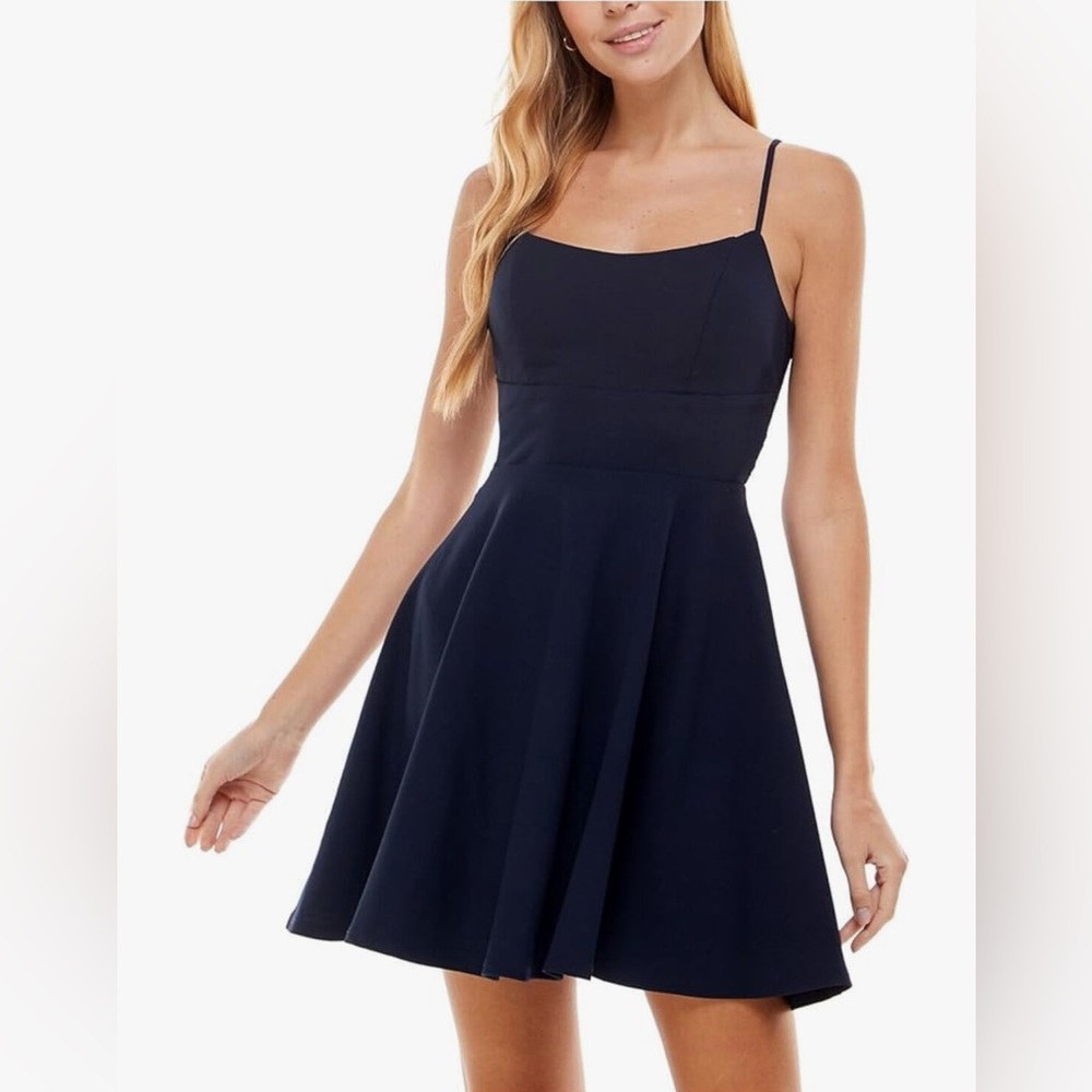 City Vibe Women’s Juniors Lace Mini Fit & Flare Dress Navy Size 5